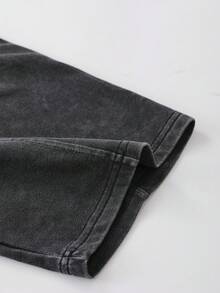 ROMWE MEN Essentials Áo thun nam tay ngắn dáng rộng, phối nhiều mảnh vải, kiểu dáng rách rưới - màu đen - Xem 5