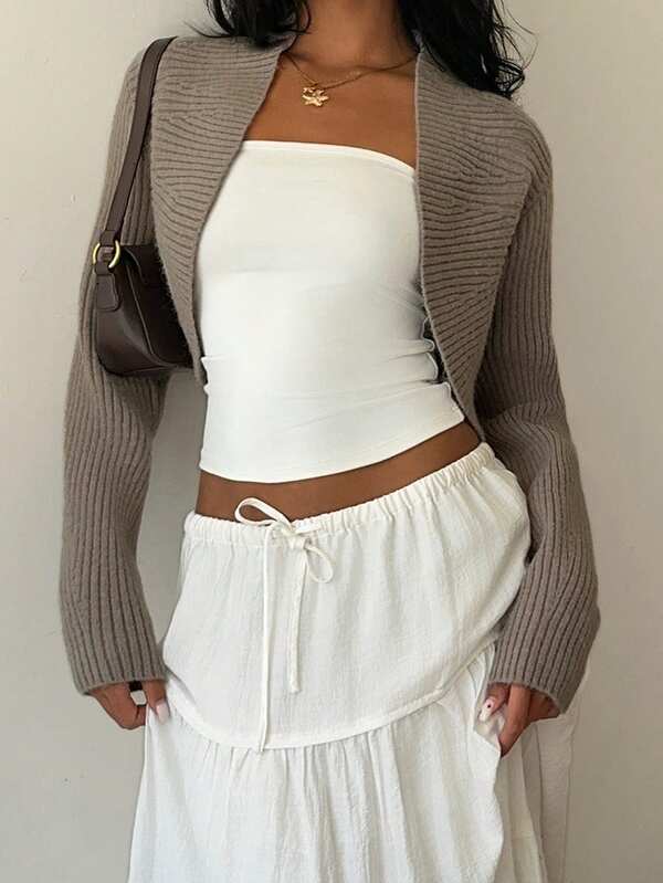 SHEIN Unity كارديجان بني داكن للنساء، بتصميم فرنسي مرقط على الطراز الرجعي، صوف عصري متعدد الاستخدامات