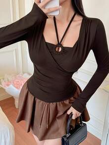 DAZY Slim Fit Casual T-Shirt With 2 In 1 Design, Suitable For Spring And Summer, Fashionable For Valentine's Day - Brown - View 8