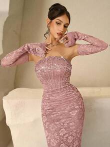 Coutiva Đầm dạ hội sang trọng, váy dạ hội cao cấp, kiểu dáng thanh lịch và tinh tế dành cho phái nữ. - Hồng - Xem 8