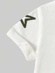 SHEIN Coolqubz Bộ 2 món đồ in hình nhân vật hoạt hình, kiểu dáng thường ngày thoải mái, thời trang, quần short tay dài có dây rút cho bé trai. - trắng - Xem 7