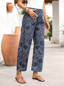 EMERY ROSE 女士宽松腰果花喇叭休闲牛仔裤 - 彩色 - 查看 6