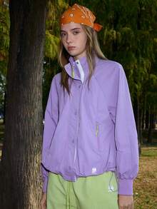 SHEIN In My Nature Women's Outdoor Zip Pocket Purple Long Sleeve Jacket