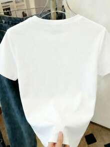 EMERY ROSE Heart Pattern Letter Slogan Pearl Decor Women Round Neck Short Sleeve T-Shirt - White - View 2