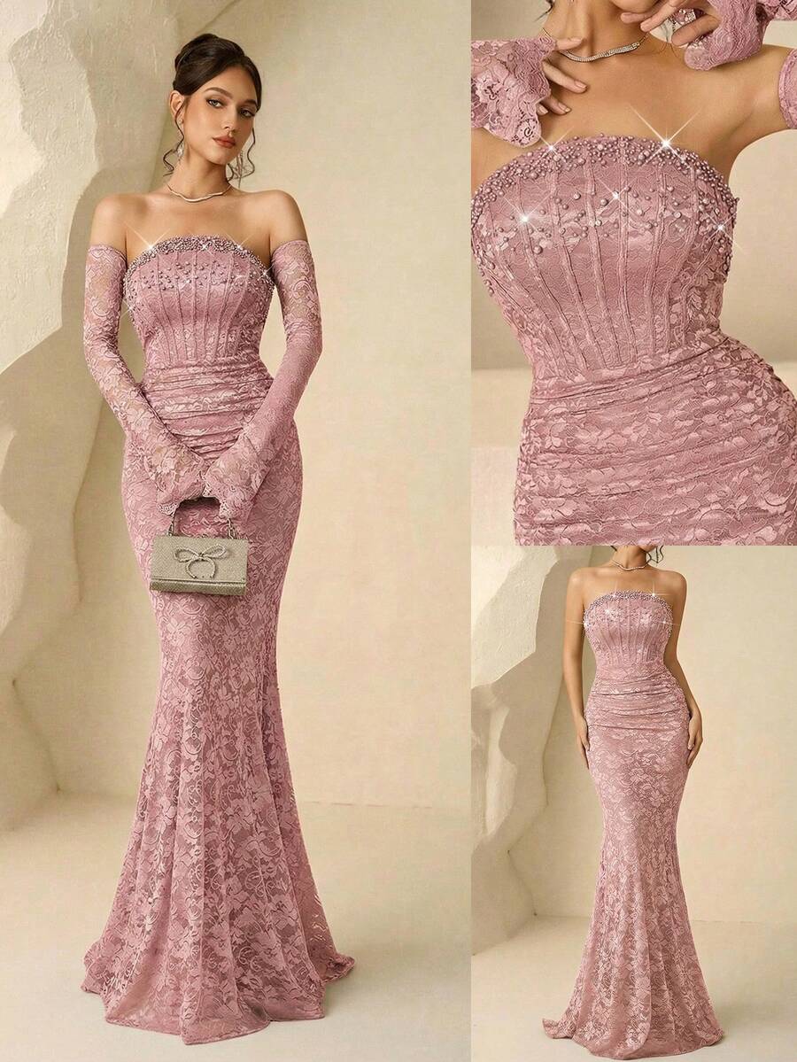 Coutiva Đầm dạ hội sang trọng, váy dạ hội cao cấp, kiểu dáng thanh lịch và tinh tế dành cho phái nữ. - Hồng - Xem 1