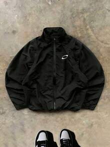 Sport MetroGents Chaqueta deportiva casual de hombre con estampado de cruz, cuello alto y cremallera, para otoño - Negro - Ver 7