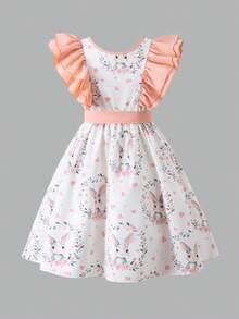 SHEIN 女童休闲碎花连衣裙，配可拆卸大蝴蝶结，春夏款 - 彩色 - 查看 5