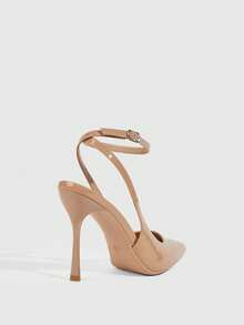 CUCCOO SZL Pointed Toe Stiletto High Heel Black Glossy Fabric Fashion Versatile Sexy Party Ankle Strap Women's High Heel Pumps, Women's Backless Pumps For Christmas Valentine's Day - Mirror deep apricot 95 - View 8