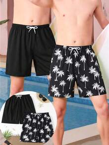SHEIN Bộ 2 quần short đi biển cho bé trai tuổi teen, 13-16 tuổi, in hình cây cọ đen trắng, cạp chun có dây rút, dáng rộng thoải mái, thích hợp cho kỳ nghỉ hè. Quần bơi nam, quần short đi biển nam, quần bơi đen, quần bơi in hình cây cọ, quần bơi nam, quần short đi biển nam, quần bơi có dây rút, quần bơi in hình cây cọ. - Nhiều màu - Xem 5