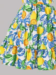 Emery Rose Kids Emery Rose Kids Đầm dự tiệc thường ngày in hình lá chanh cho bé gái - Màu vàng - Xem 7