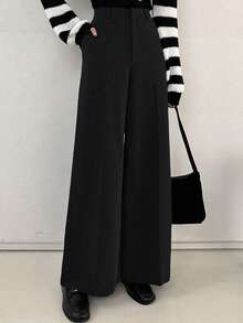 DAZY 女士休闲纯色韩版宽松百搭阔腿裤 - 黑色 - 查看 4