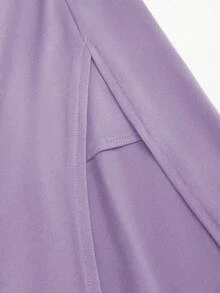 Sweetra Plunging Neckline Backless Halter Top And Side Slit Skirt - Mauve Purple - View 5