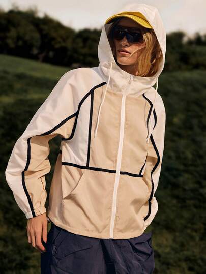 WanderVale 女士休闲撞色连帽外套，春秋季