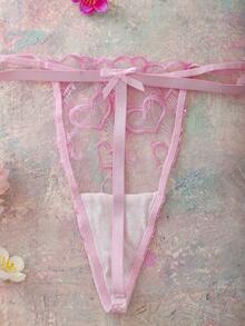 FloralLove 情人节爱心刺绣粉色蝴蝶结低腰浪漫花卉舒适度假浪漫礼物女士丁字裤 - 粉色 - 查看 9