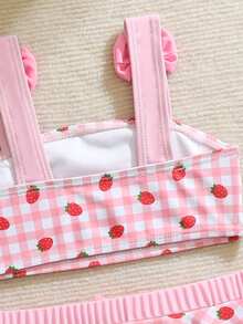 2件套女婴/幼儿格子印花吊带蝴蝶结装饰可爱套装 - 彩色 - 查看 7