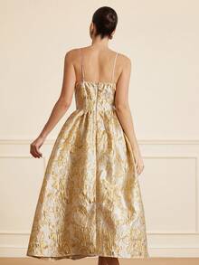 BELROSIE Robe camisole midi plissée élégante à taille cintrée en jacquard pour soirée - Multicolore - Voir 4