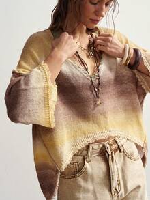 Bohemela Ombre Distressed Loose Knit Sweater