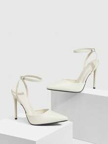 CUCCOO SZL 女士黑色珠光尖头细高跟性感派对晚宴高跟鞋，带踝带，适合圣诞节穿着 - 鏡面米白12 - 查看 4