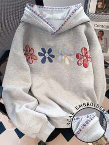 Resyla Plus Size Autumn Casual Embroidered Drawstring Loose Sweatshirt Sweatshirt - Grey - View 1