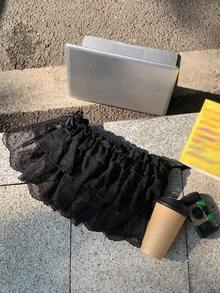 FRIFUL Women's Lace Patchwork Ruffle Hem Sexy Versatile Date Party Mini Skirt