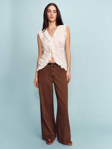 lacRébo Sheer White Chiffon Ruffled Sleeveless Top With Fitted Waist, Romantic Spring Summer Top French Style Parisian Style Vacation Going Out Women's Top - Beige - View 4