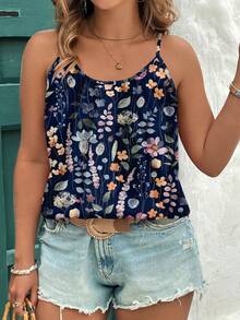 EMERY ROSE 复古水彩花卉休闲优雅加大码吊带背心，适合夏季度假 - 彩色 - 查看 5
