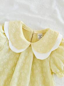 SHEIN Vintaside Kids 1pc Baby Girls Yellow Summer Elegant Fiesta Noche Dress,Jacquard Textured Reversible Collar A-Line Short Sleeve Casual Versatile Dress For Outings - Multicolor - View 5