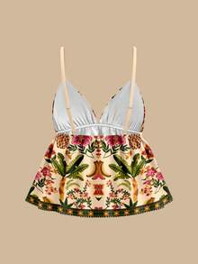 Travachic 女士波西米亚风热带花卉水果椰树印花A字吊带背心，适合度假、海滩、旅行，时尚百搭。 - 彩色 - 查看 2