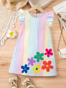 Chiếc váy trẻ em này có kiểu dáng chữ A rộng rãi, với các sọc dọc cầu vồng và tay áo bồng bềnh, mang phong cách ngọt ngào và mát mẻ, phù hợp cho các bữa tiệc, hoạt động ngoài trời và các dịp thường nhật khác. - Nhiều màu - Xem 8
