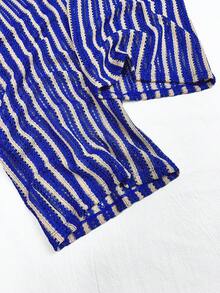 Swim Vcay Women's Summer New Wide Leg Pants, Blue & White Striped Fabric, Elastic High Waist Drawstring, Flared Leg Swimsuit Cover Up Pants - Blue and White - View 5