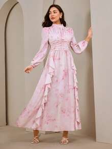 Graceveil Women's Ditsy Floral Dress, High-End Formal Dress, Arabic Style Dress - Pink - View 6