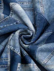 EMERY ROSE Women's Faux Denim Round-Neck T-Shirt, All-Over Print T-Shirt, Casual Minimalist Style, Loose And Comfortable T-Shirt - Multicolor - View 3