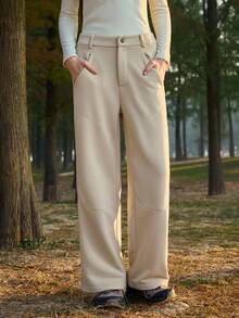 In My Nature Women's Solid Color Pocket Button Casual Versatile Daily Workout Outdoor Sports Sweatpants - Khaki - View 2