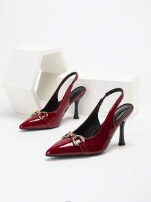 CUCCOO SZL Women's Solid Color Pointed Toe Fashionable Elegant Commuting High Heels - Burgundy - View 3
