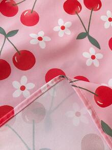 SHEIN Đầm dài tay cổ tròn in hình hoa anh đào cho bé gái - Hồng - Xem 8