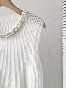 Franclia 新款无袖串珠针织吊带背心，白色，春夏叠穿 - 白色 - 查看 7