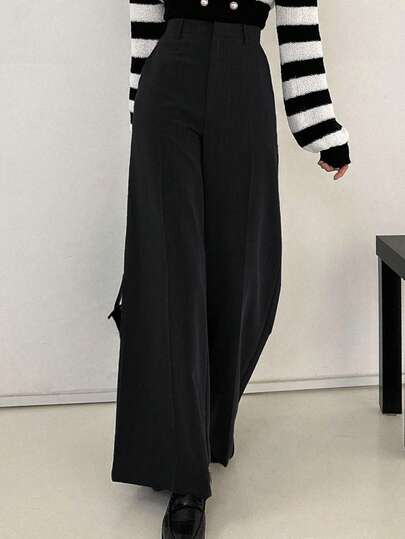 DAZY Women's Casual Solid Color Korean Style Loose Fit Versatile Wide Leg Pants