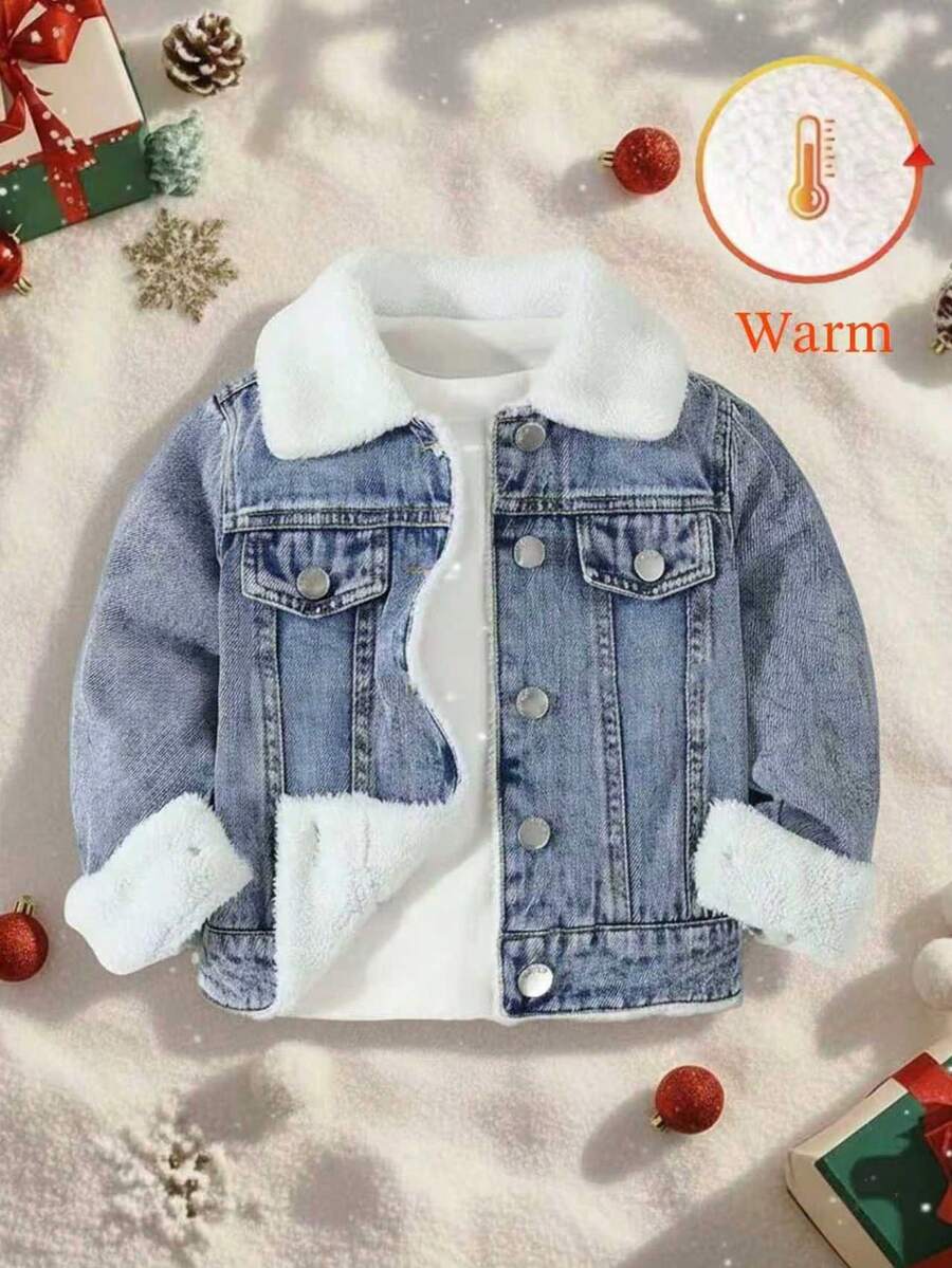 SHEIN 年轻男孩舒适休闲保暖牛仔夹克，秋冬