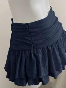 Elamini Chân váy xếp ly màu be, cạp cao, cạp thấp, hai lớp bằng vải chiffon, kiểu dáng váy đi nghỉ mát. - Màu xanh hải quân - Xem 3