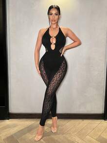 VaVaBold Bộ đồ Catsuit hở lưng họa tiết da báo gợi cảm thời trang - màu đen - Xem 6