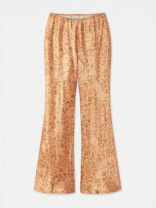 lacRébo Pantalones de satén fluido de color naranja claro con estampado floral, estilo vintage de primavera y verano, estilo francés y parisino - Marrón Mocha - Ver 7