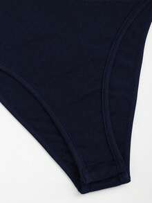 Sweetra 女士休闲垂坠领紧身衣 - 藏蓝色 - 查看 6