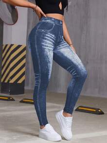 Easithlete 2pcs Women's Black & Blue Seamless Knitted High Waist Slimming Jegging Leggings - Multicolor - View 2