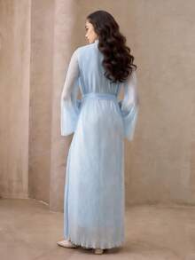 Graceveil 女士高领喇叭袖褶裥中长连衣裙 - 藍色 - 查看 2
