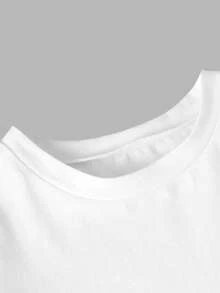 SHEIN 白色修身短款T恤，百搭贴身，花卉图案，时尚百搭，适合外出穿着。 - 彩色 - 查看 6