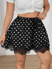 Vionelle 大码复古美式波点蕾丝拼接短裤 - 黑色 - 查看 3