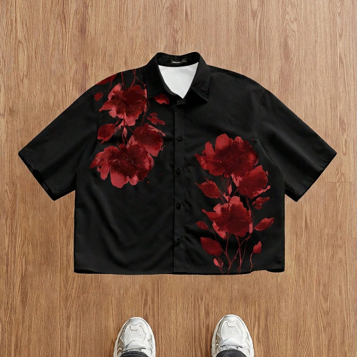 Camisa casual de manga corta con botones delanteros y estampado floral para hombre, verano