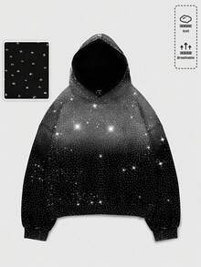 ROMWE MEN Street Life Áo hoodie nam dáng rộng in họa tiết kim cương, kiểu dáng đường phố. - màu đen - Xem 1