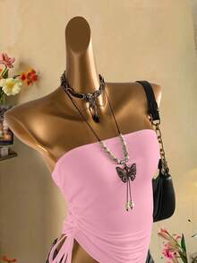 Attitoon Áo croptop nữ kiểu dáng thường ngày, có dây rút phía trước. - Màu Hồng baby - Xem 6