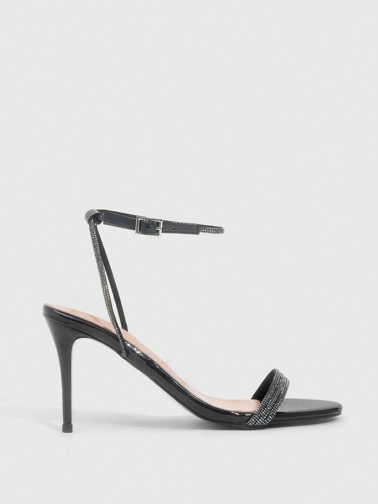 CUCCOO SZL Women's Fashion High Heel Sandals With Rhinestone Straps, Black Prom Heels